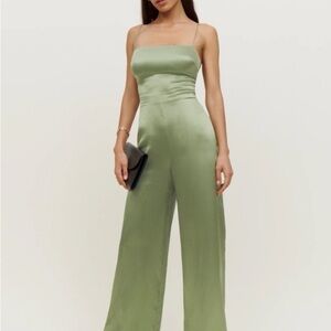 Reformation Green Satin Jumpsuit